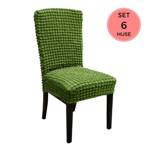 Set 6 huse creponate universale pentru scaun Verde inchis
