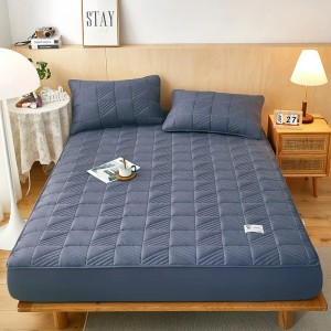 Husã matlasatã tip topper din bumbac satinat, 180x200cm + 2 fete de perna 50x70cm, Gri albastrui