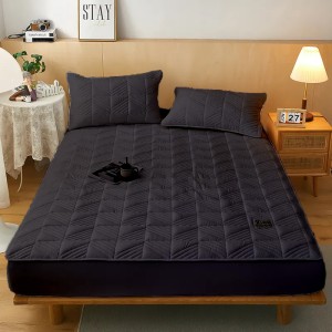 Husã matlasatã tip topper din bumbac satinat, 180x200cm + 2 fete de perna 50x70cm, Negru