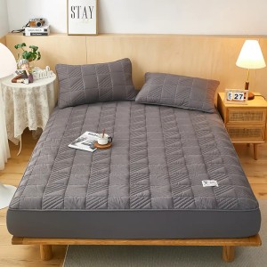 Husã matlasatã tip topper din bumbac satinat, 180x200cm + 2 fete de perna 50x70cm, Gri