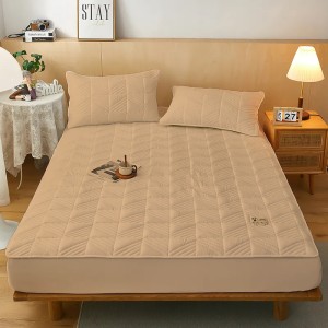 Husã matlasatã tip topper din bumbac satinat, 180x200cm + 2 fete de perna 50x70cm, Bej inchis