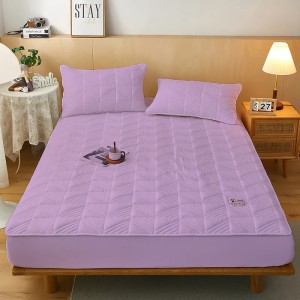 Husã matlasatã tip topper din bumbac satinat, 180x200cm + 2 fete de perna 50x70cm, Lila