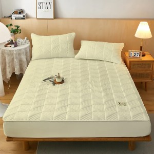 Husã matlasatã tip topper din bumbac satinat, 180x200cm + 2 fete de perna 50x70cm, Crem