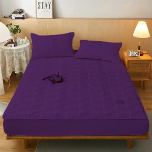 Husã matlasatã tip topper din bumbac satinat, 180x200cm + 2 fete de perna 50x70cm, Mov