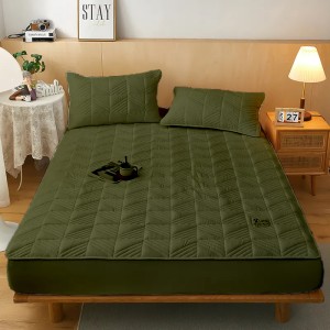 Husã matlasatã tip topper din bumbac satinat, 180x200cm + 2 fete de perna 50x70cm, Kaki