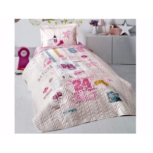 Set cuvertura de pat single, 2 piese, Bumbac 100%, 180x240cm, Clasy, SUPER STAR V1 PEMBE