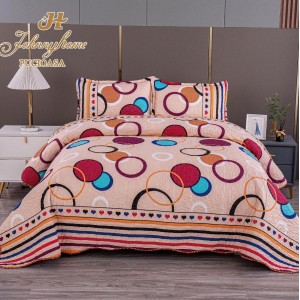 Cuvertura pentru pat dublu cu 2 fete, matlasata,  Portocaliu, cercuri, flori