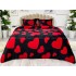 Lenjerie pat dublu, Super Pufoasa COCOLINO, 4 piese, cu ELASTIC, Negru, Roșu, inimioare [4]