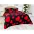 Lenjerie pat dublu, Super Pufoasa COCOLINO, 4 piese, cu ELASTIC, Negru, Roșu, inimioare [10]
