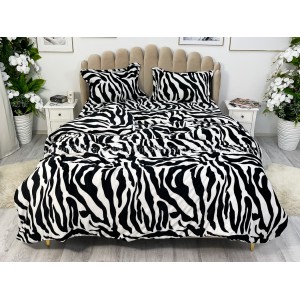 Lenjerie pat dublu, Super Pufoasa COCOLINO,cu ELASTIC, 4 piese, Alb-Negru, Zebra