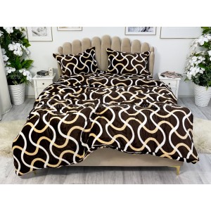 Lenjerie pat dublu, Super Pufoasa COCOLINO,cu ELASTIC, 4 piese, Bej, model cu linii