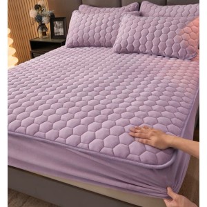 Husã matlasatã tip topper din catifea, 160x200cm + 2 fete de perna 50x70cm, mov