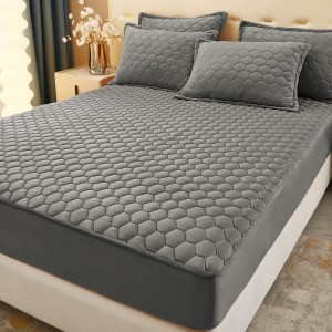 Husã matlasatã tip topper din catifea, 160x200cm + 2 fete de perna 50x70cm, gri