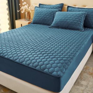Husã matlasatã tip topper din catifea, 160x200cm + 2 fete de perna 50x70cm, albastru