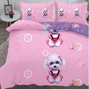 Lenjerie pat dublu,  IMPRIMEU 3D DIGITAL, IDENTIC CU POZA, Roz, catelusi