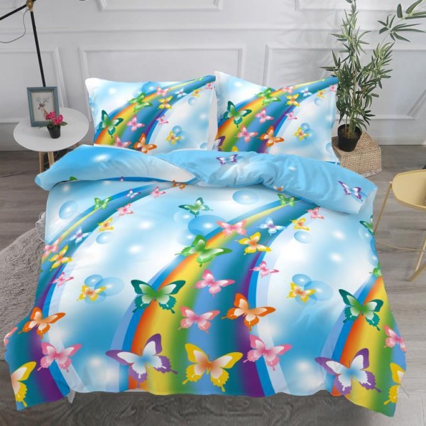 Lenjerie pat dublu,  IMPRIMEU 3D DIGITAL, IDENTIC CU POZA, Bleu, fluturi [1]
