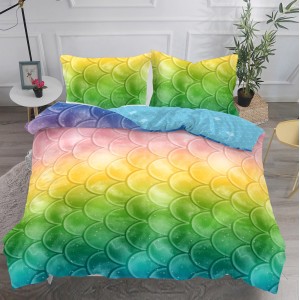 Lenjerie pat dublu,  IMPRIMEU 3D DIGITAL, IDENTIC CU POZA, Multicolor, solzi