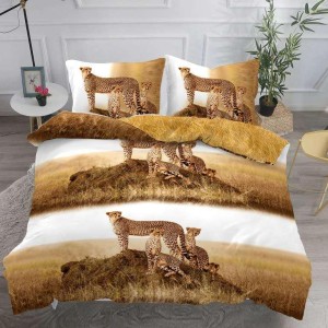 Lenjerie pat dublu,  IMPRIMEU 3D DIGITAL, IDENTIC CU POZA, Maro, leoparzi