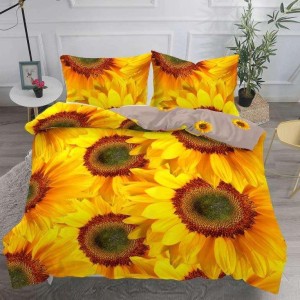 Lenjerie pat dublu,  IMPRIMEU 3D DIGITAL, IDENTIC CU POZA, Galben, floarea soarelui