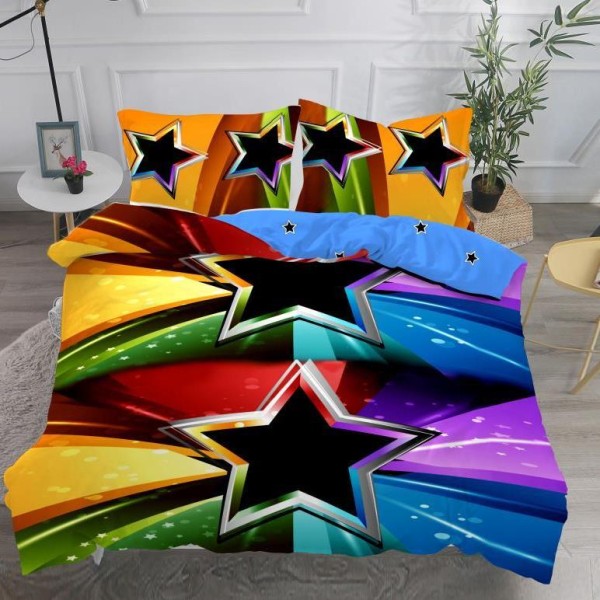 Lenjerie pat dublu,  IMPRIMEU 3D DIGITAL, IDENTIC CU POZA, Multicolor, stelute [1]