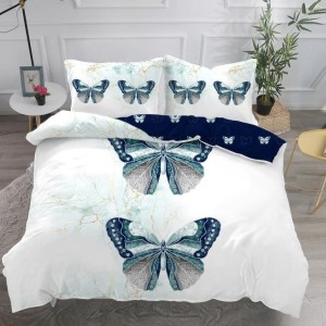Lenjerie pat dublu,  IMPRIMEU 3D DIGITAL, IDENTIC CU POZA, Alb, fluturi