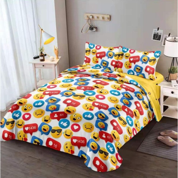 Lenjerie pat dublu, bumbac satinat,  cu elastic, Galben, emoji [1]