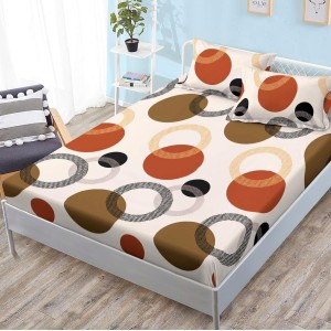 Cearsaf cu elastic, FINET, 180x200cm, 2 fete de perne 50x70cm, Maro, cercuri