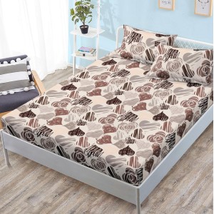 Cearsaf cu elastic, FINET, 180x200cm, 2 fete de perne 50x70cm, Maro, inimioare