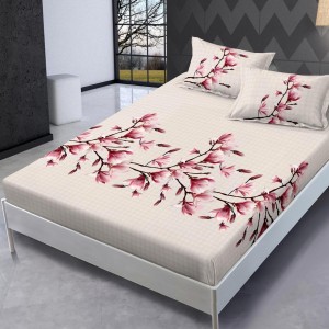 Cearsaf cu elastic, FINET, 180x200cm, 2 fete de perne 50x70cm, Bej, magnolii