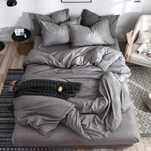 Lenjerie pat dublu cu doua feţe, bumbac satinat, 4 piese,  Gri