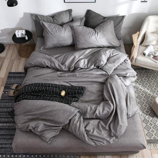 Lenjerie pat dublu cu doua feţe, bumbac satinat, 4 piese,  Gri [1]