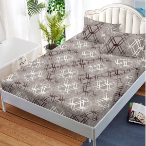 Cearsaf cu elastic, FINET, 180x200cm, 2 fete de perne 50x70cm, Gri, forme geometrice