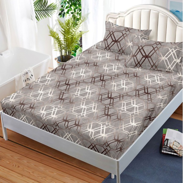 Cearsaf cu elastic, FINET, 180x200cm, 2 fete de perne 50x70cm, Gri, forme geometrice [1]