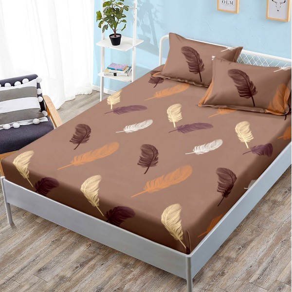 Cearsaf cu elastic, FINET, 180x200cm, 2 fete de perne 50x70cm, Maro, pene [1]