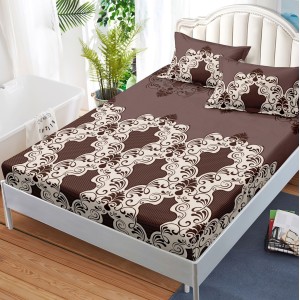 Cearsaf cu elastic, FINET, 180x200cm, 2 fete de perne 50x70cm, Maro, model oriental