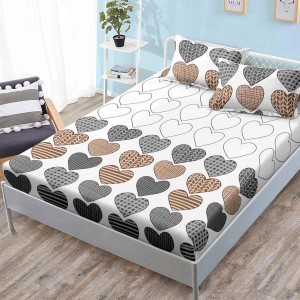 Cearsaf cu elastic, FINET, 180x200cm, 2 fete de perne 50x70cm, Gri, inimioare