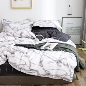 Lenjerie pat dublu, bumbac satinat,  cu elastic, Gri, marmura
