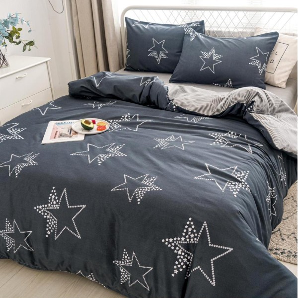 Lenjerie pat dublu, bumbac satinat,  cu elastic, Gri, stelute [1]