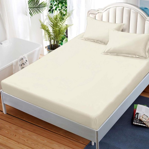 Cearsaf cu elastic, FINET, 180x200cm, 2 fete de perne 50x70cm, Crem [1]