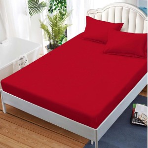 Cearsaf cu elastic, FINET, 180x200cm, 2 fete de perne 50x70cm, Rosu