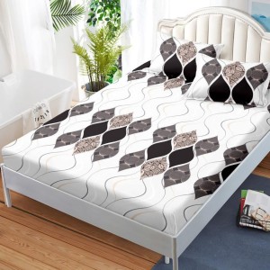 Cearsaf cu elastic, FINET, 180x200cm, 2 fete de perne 50x70cm, Gri, abstract