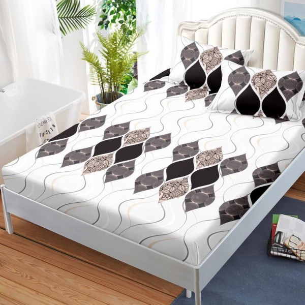 Cearsaf cu elastic, FINET, 180x200cm, 2 fete de perne 50x70cm, Gri, abstract [1]