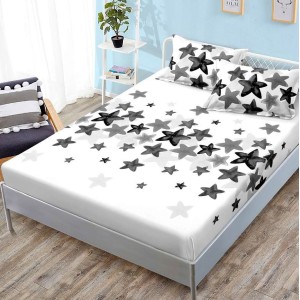 Cearsaf cu elastic, FINET, 180x200cm, 2 fete de perne 50x70cm, Gri, stelute