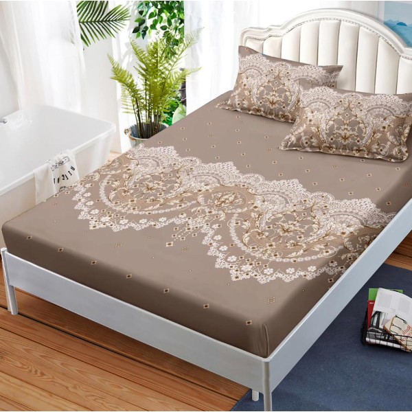 Cearsaf cu elastic, FINET, 180x200cm, 2 fete de perne 50x70cm, Maro, model oriental [1]