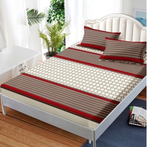 Cearsaf cu elastic, FINET, 180x200cm, 2 fete de perne 50x70cm, Maro, dungi, forme geometrice