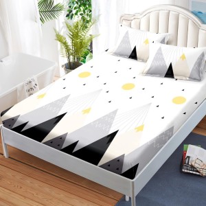 Cearsaf cu elastic, FINET, 180x200cm, 2 fete de perne 50x70cm, Gri, munti