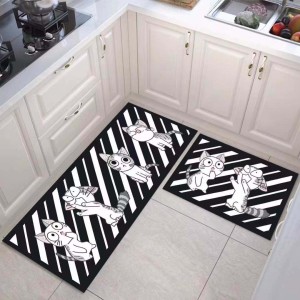 Set 2 covoare pentru Bucatarie, Negru, pisici