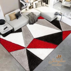 Covor 150x230cm pentru Dormitor si Living, Gri - Rosu - Alb - Negru