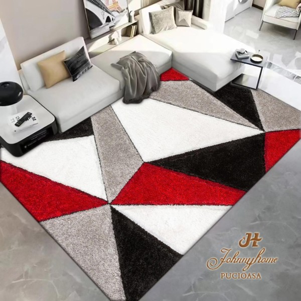 Covor 200x300cm pentru Dormitor si Living, Gri - Rosu - Alb - Negru [1]