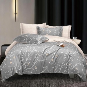 Lenjerie pat dublu, bumbac satinat,  cu elastic, Gri, crengute